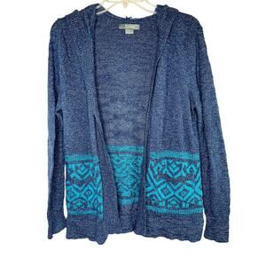 Natural Reflections open front hooded cardigan, blue, size M, EUC